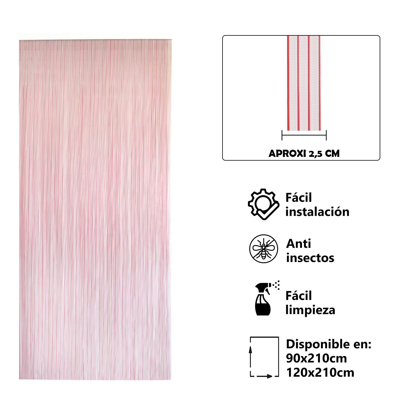 Cortina Plana de PVC Anti insectos para Puerta Exterior o Interior, Material PVC – Libre de Insectos