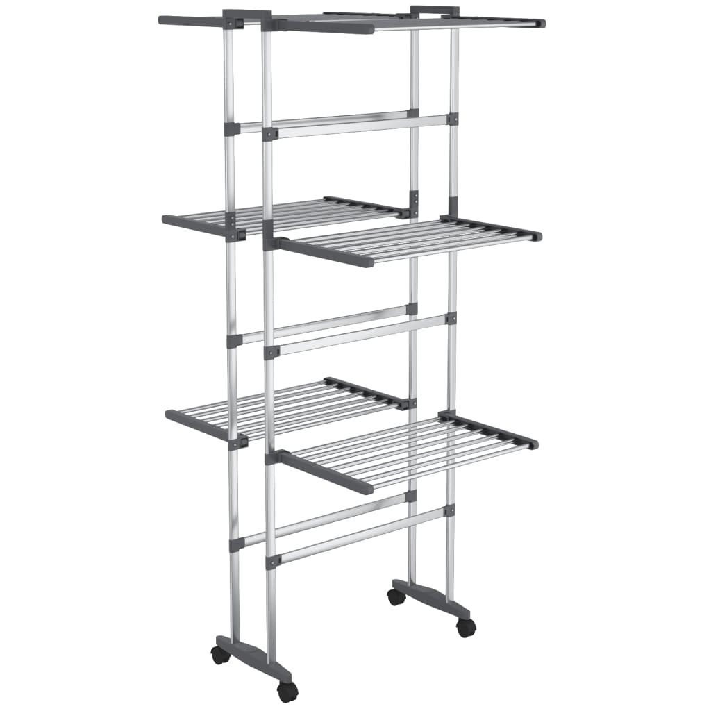 vidaXL Tendedero de con Ruedas Plateado Torre Vertical Plegable Dimensiones 60x70x106 cm (2 niveles), 60x70x129 cm (3 niveles)