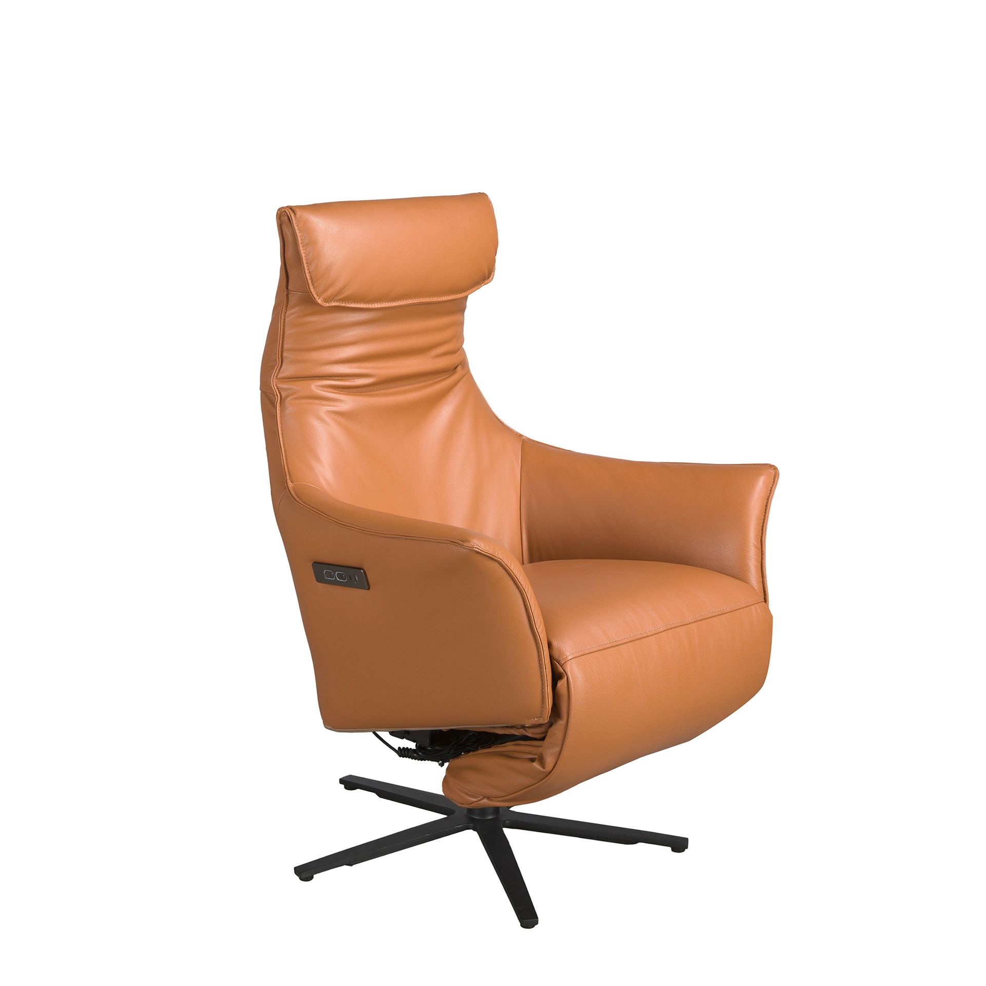 Ángel Cerdá - Sillón Relax Giratorio en Piel Marrón con Reposabrazos y Relax Eléctrico - Diseño Moderno y Máximo Confort - 78 x 70 x 115 cm