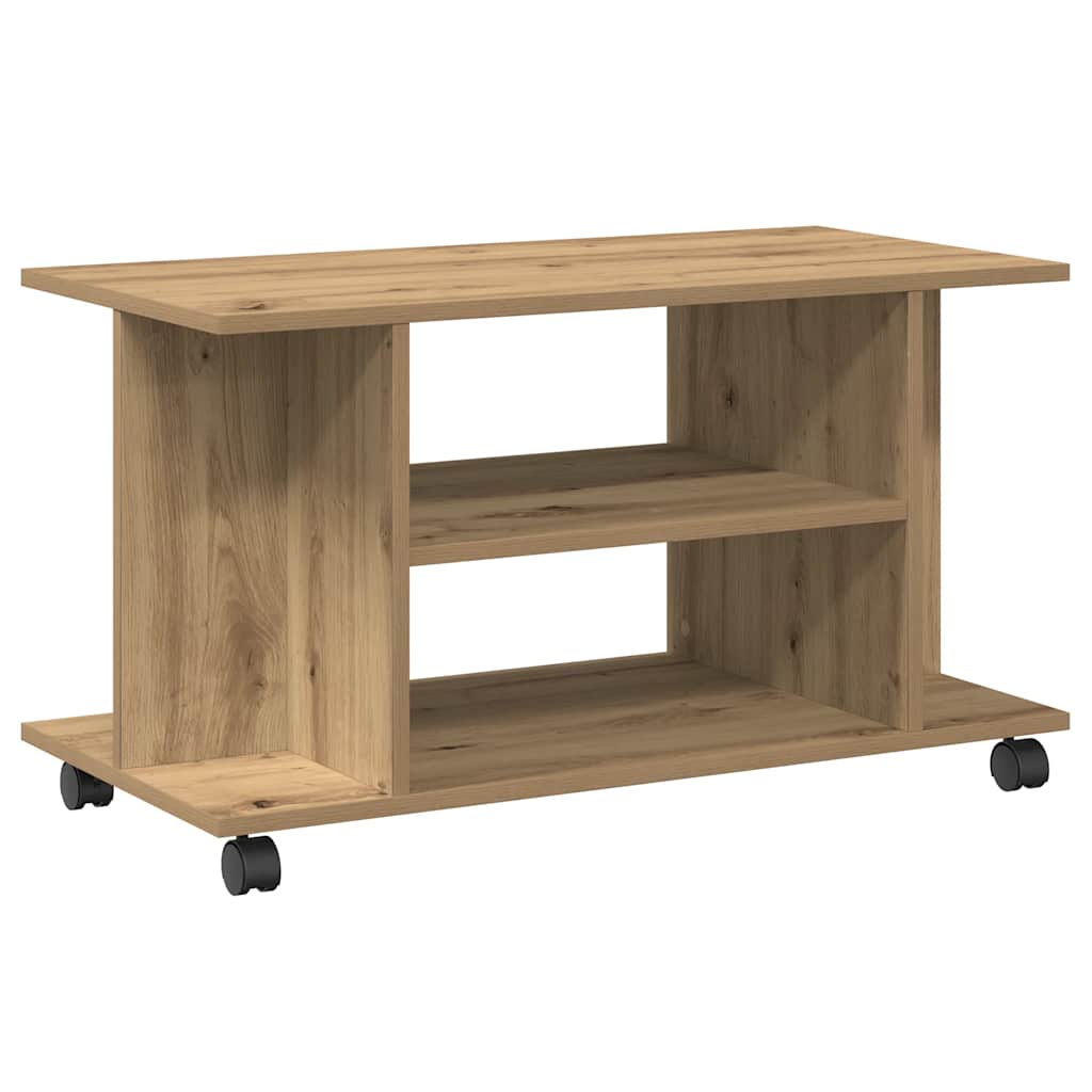 vidaXL Mueble de TV con ruedas madera ingeniería envejecida 80x40x45cm en color Madera antigua/Gris hormigón/Roble artisan | almacenamiento funcional diseño moderno para baño dormitorio sala
