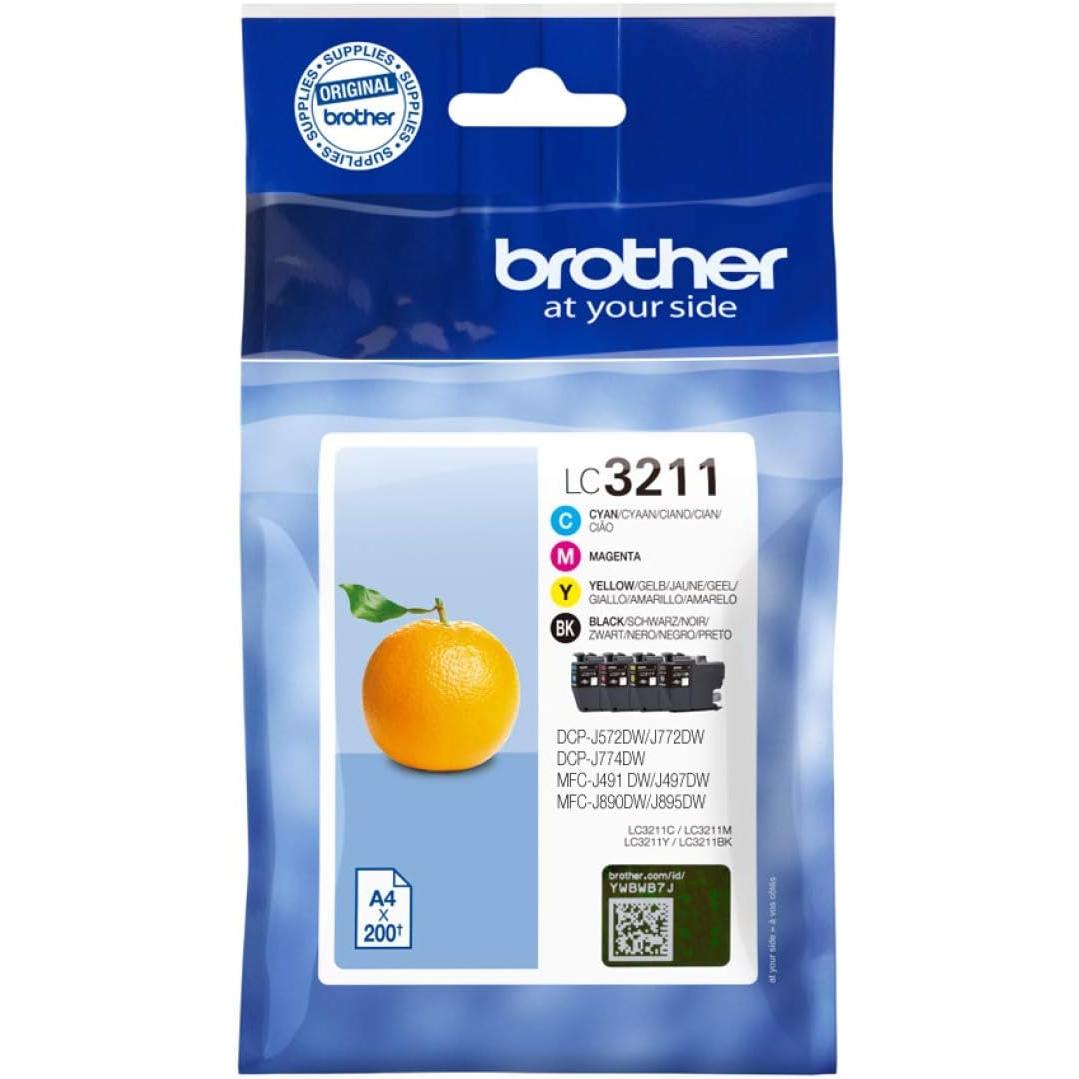 Brother LC3211 Cartucho de Tinta Original Negro, Cian, Magenta y Amarillo | Compatible con las Impresoras DCPJ572DW, MFCJ491DW, MFCJ497DW, MFCJ890DW y MFCJ895DW - LC3211VAL