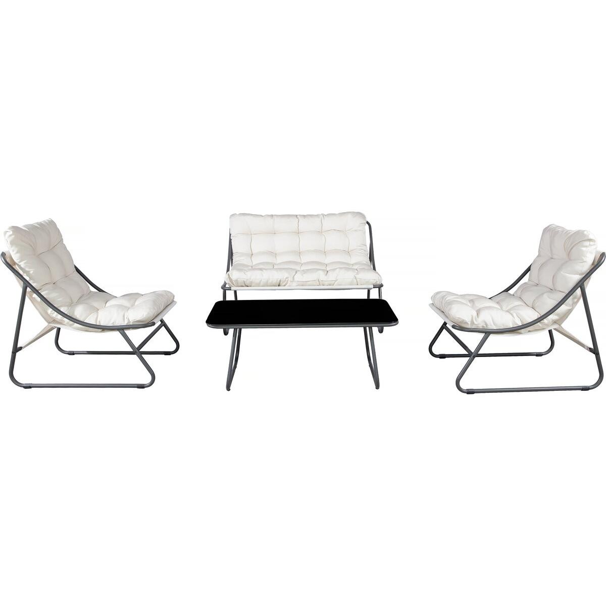Habitat y Jardin - Conjunto de muebles de jardín de metal "Aria" con cojines - 4 plazas - Beige