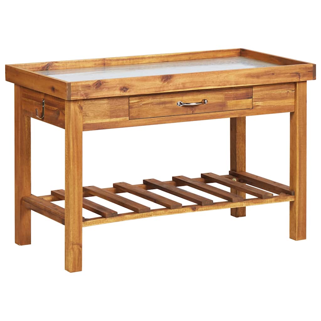 vidaXL Mesa de cultivo de jardín madera maciza acacia tablero de zinc
