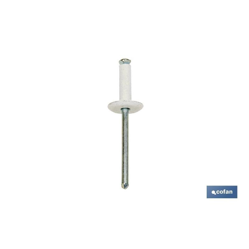 Remache flor ala ancha 4x16 blanco   caja 500 unid.