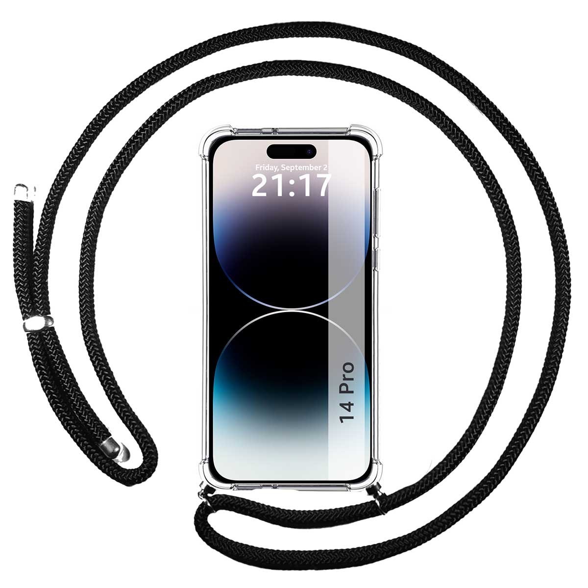 Funda Colgante Transparente compatible con iPhone 14 Pro (6.1) con Cordon Negro