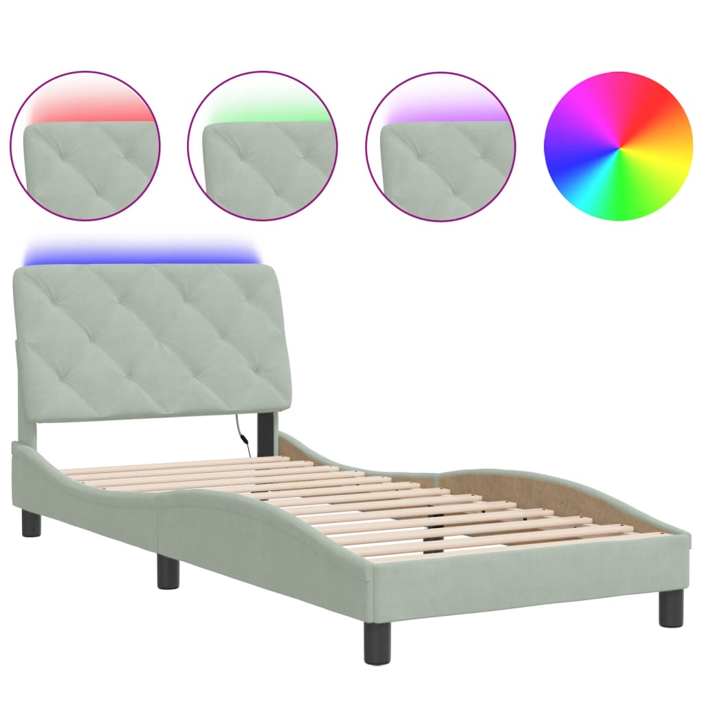 vidaXL Estructura de cama con LED sin colchón terciopelo gris claro 90x190 cm