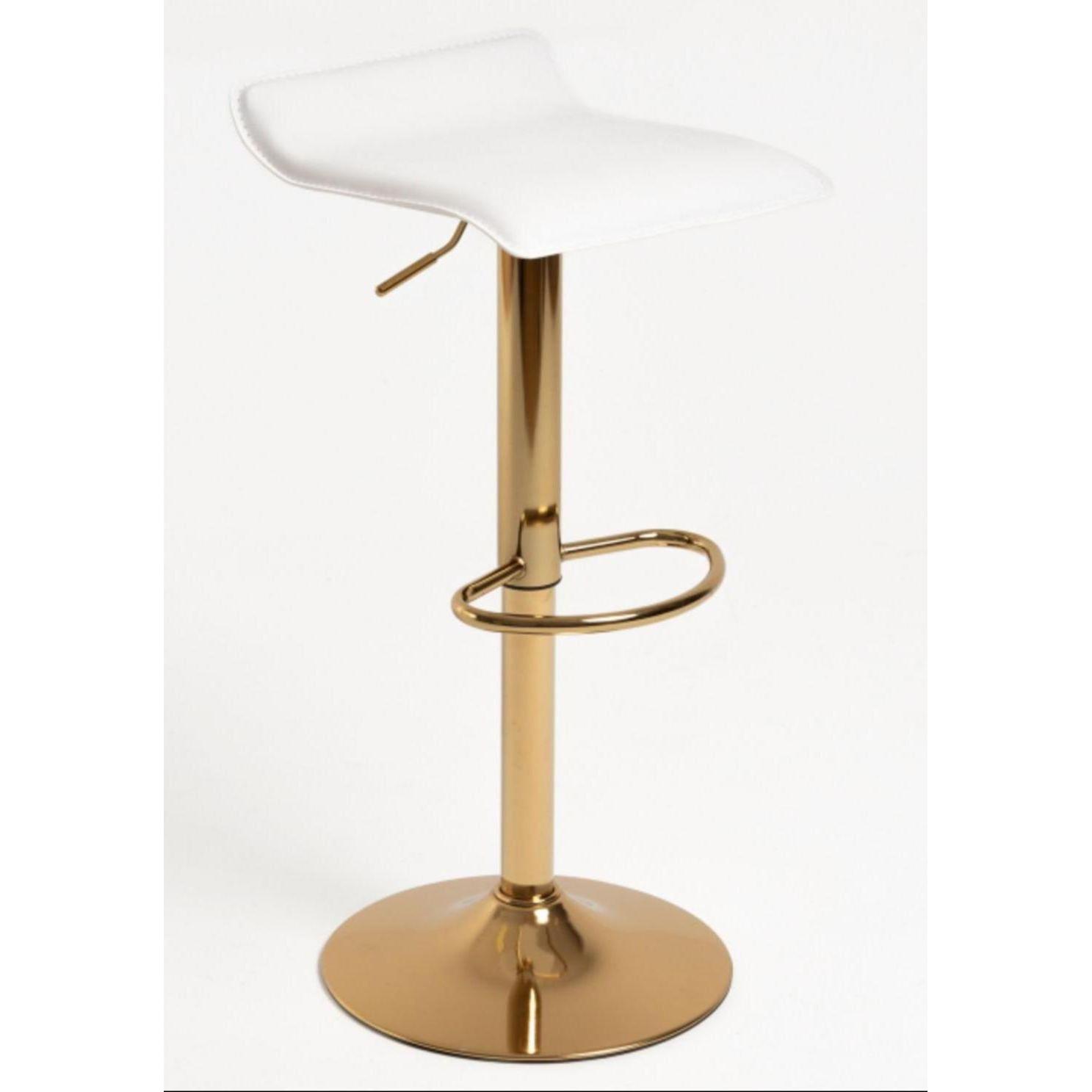 ORION91 Taburete Alto PLÉYADES Regulable Asiento Cuero Sintético Color Blanco y Estructura Dorado (38x85x35 cm) Comedor Oficina Salón Restaurante Bar Teletrabajo Cocina - SpazioLuzio
