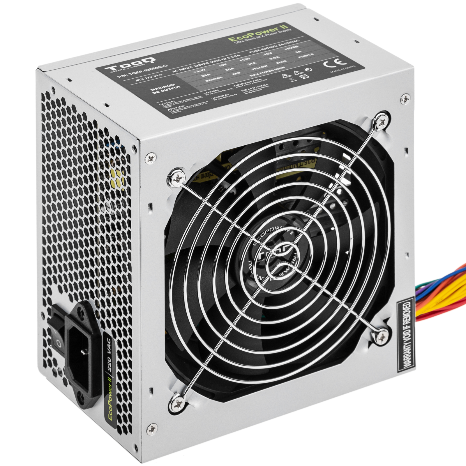 Fuente de alimentación TooQ Ecopower II 500 W con ventilador silencioso de 120 mm - TooQ