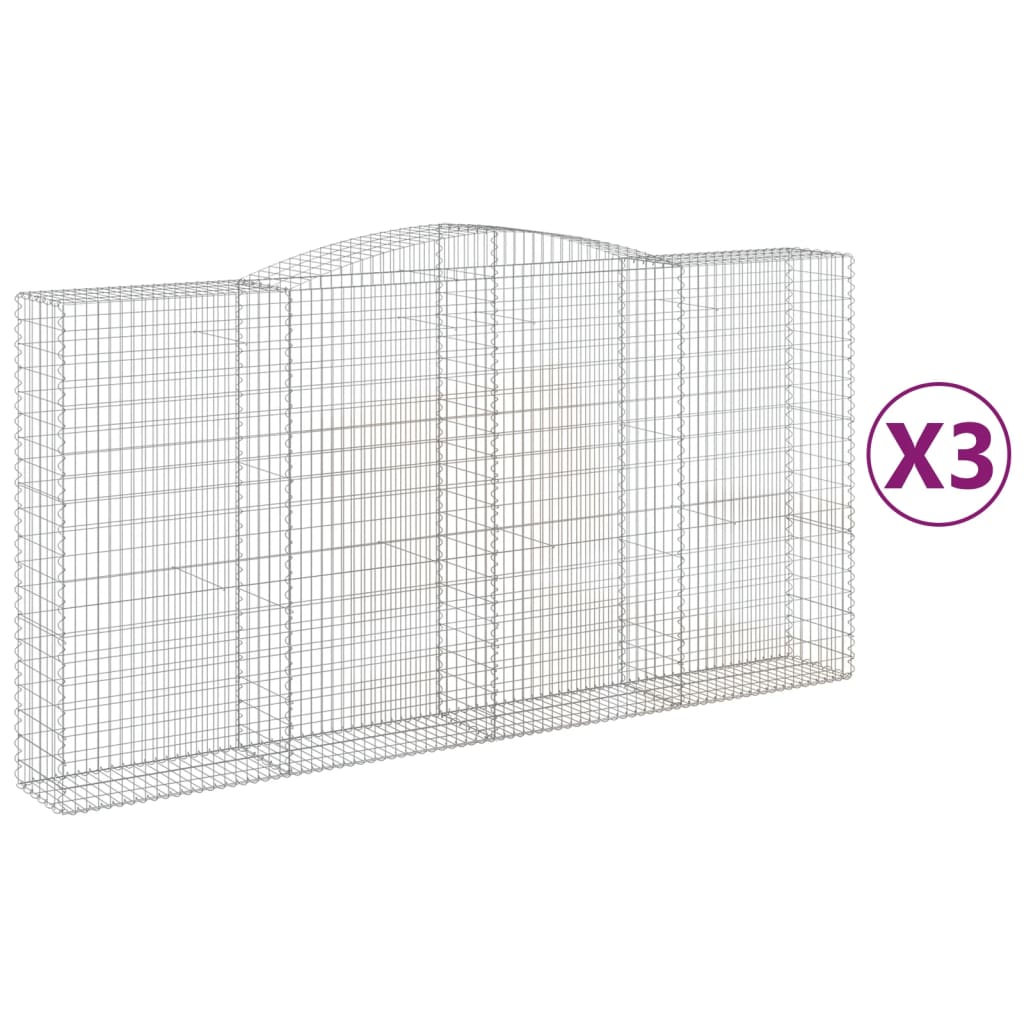 Vidaxl Cestas de Gaviones 3 Uds. Forma de Arco Hierro Galvanizado 400x30x100/120 Cm