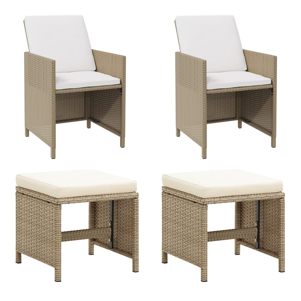 Sillas de jardín con taburetes 2 unidades ratán sintético beige