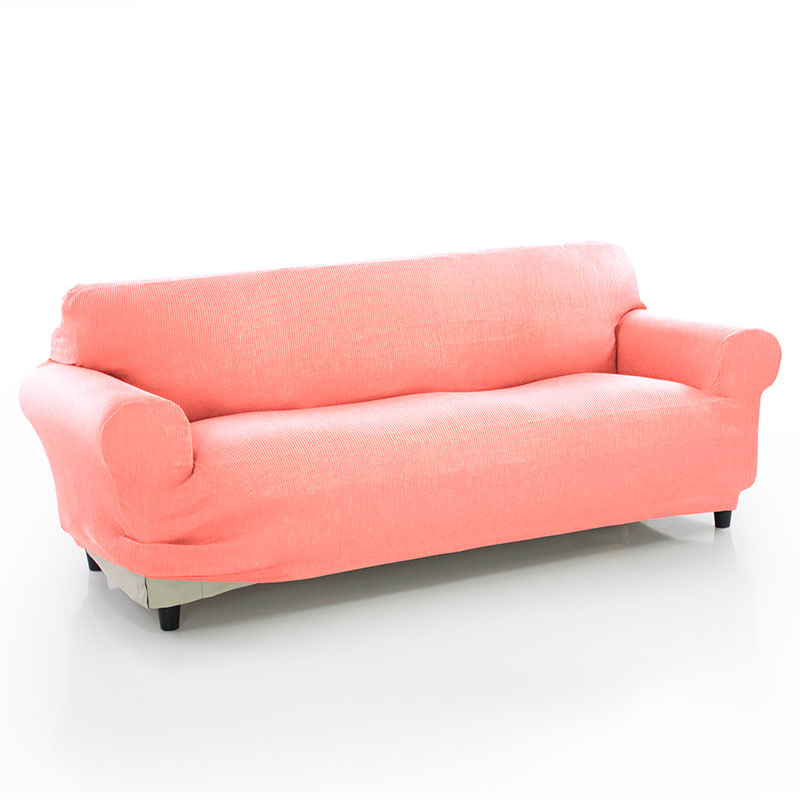 MAXIFUNDAS FUNDAS DE SOFA & CHAISE LONGUE - Funda de Sofá Elástica Strada 3 Plazas Rosa Pastel con Patrón Bolsillos