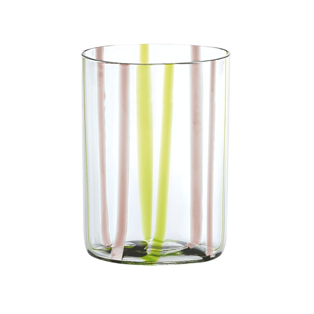 Vaso Tirache Zafferano en Vidrio Borosilicato Bicolor Verde-Amatista Caja 6 Piezas