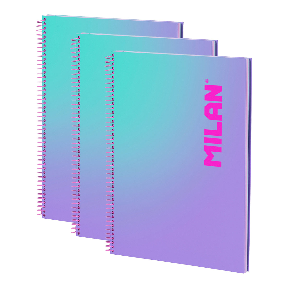 MILAN Sunset - Pack 3 Cuadernos A4 Espiral y Tapa Dura. Papel Pautado 90 Hojas 95gr Lila
