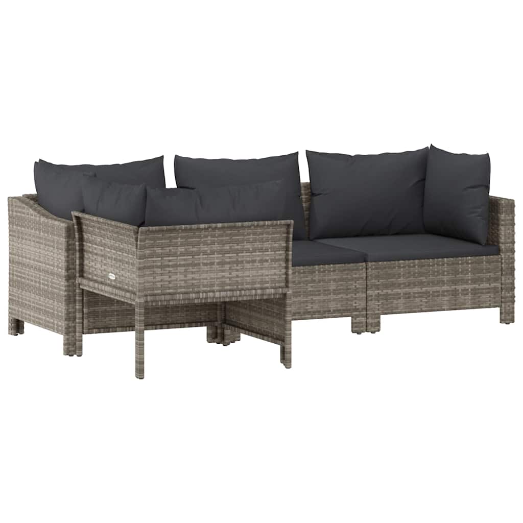 vidaXL Set de muebles de jardín 4 pzas y cojines ratán sintético gris