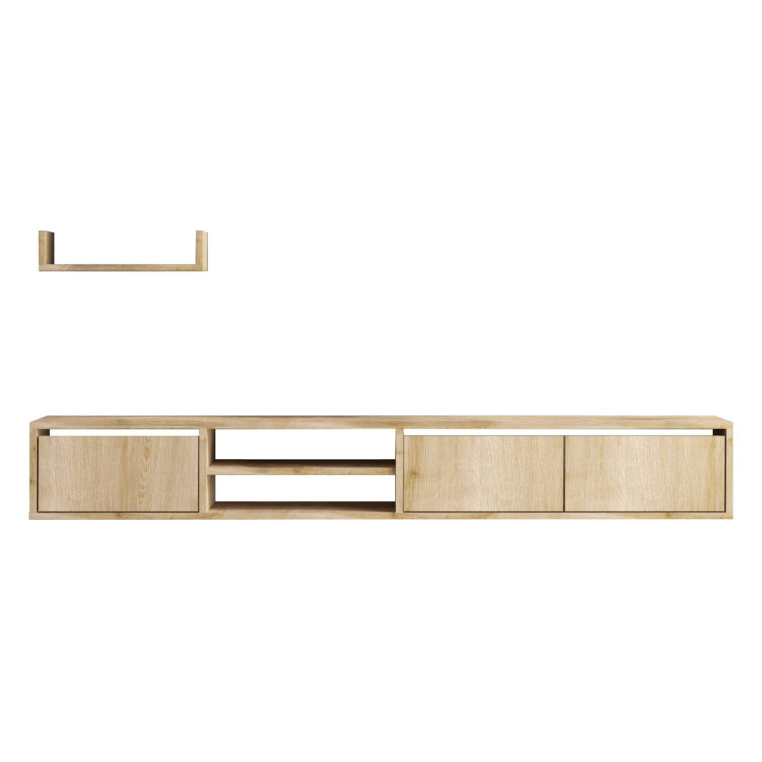 Habitat y Jardin - Mueble TV suspendido "Heka" con estante de madera - 180 x 30 x 25 cm - Beige