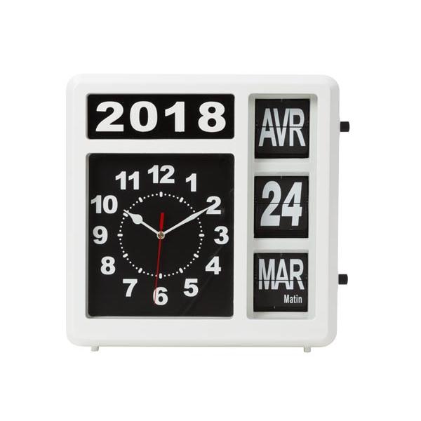 Perel Reloj Cuadrado con Calendario de volteo, Ideal para Personas con discapacidad Visual y para individuos con Alzheimer o Demencia, analógico, 31 x 31 cm, Blanco/Negro, versión Francesa