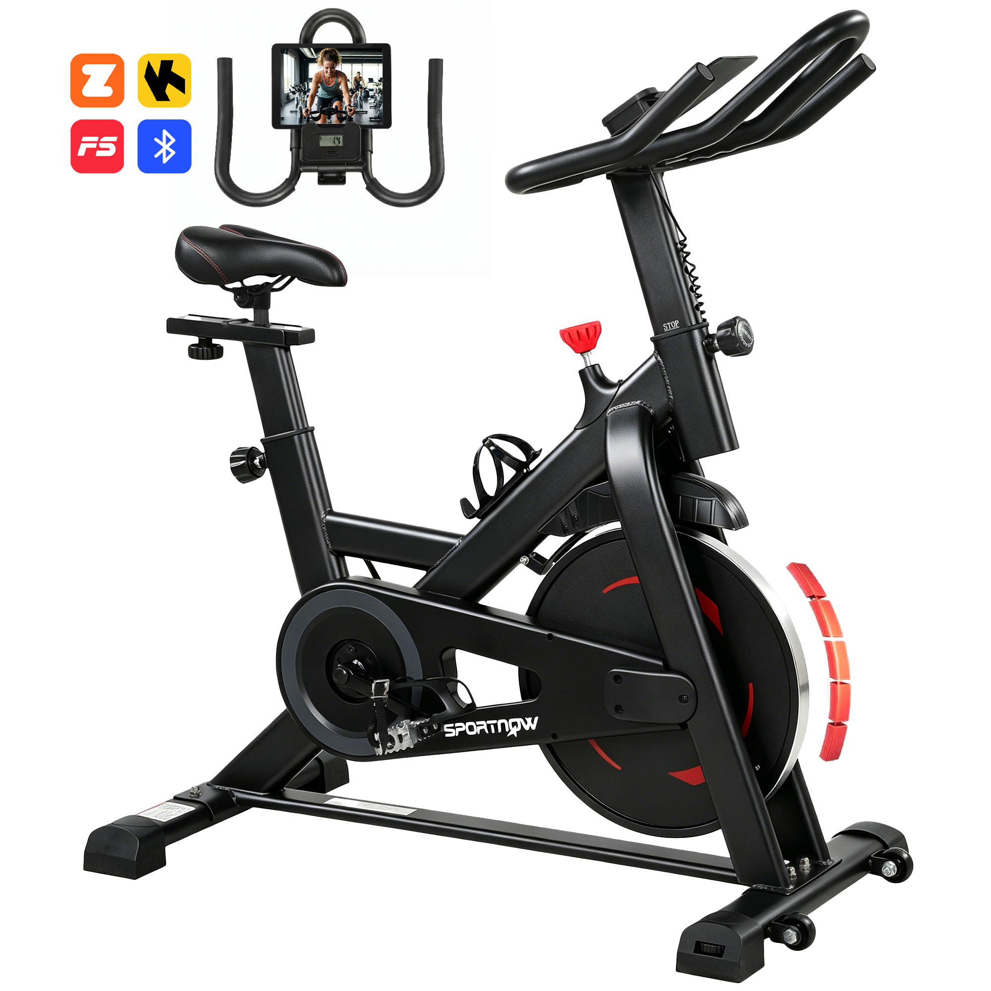 SPORTNOW Bicicleta Estática en Casa con Resistencia Magnética, APP Bluetooth, Bici Estática Silenciosa con Pantalla LCD, Volante, Asiento y Manillar Ajustables, Ruedas, Soporte Teléfono, Portabotellas