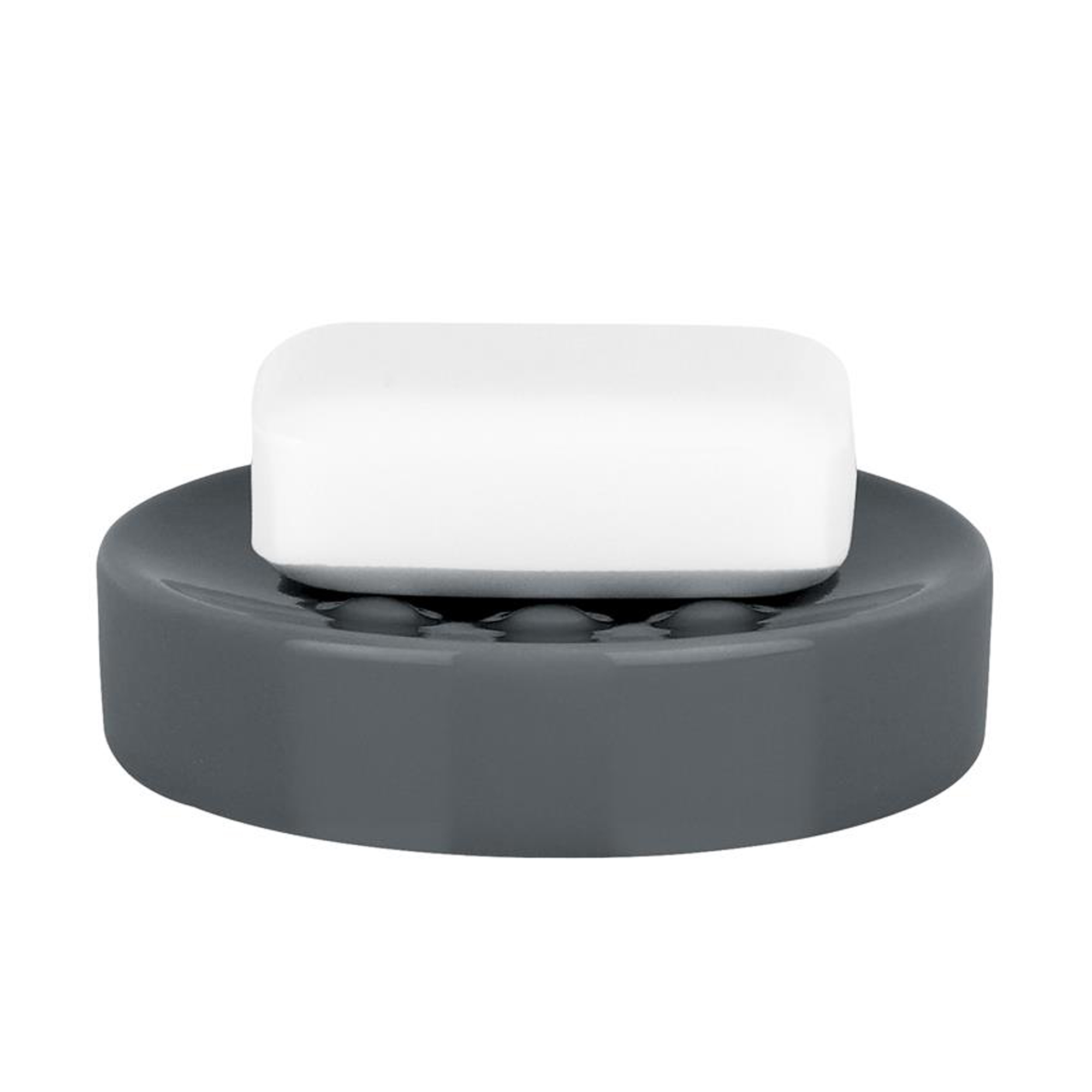 Jabonera SPIRELLA "Tube" de gres en color gris Ø11 x 2,6 cm