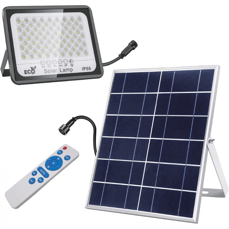 TIENDA EURASIA - Foco Led de Exterior Solar con Panel y Mando, 10-20W, 6500K, Impermeable IP66, Ángulo de Iluminación 120º