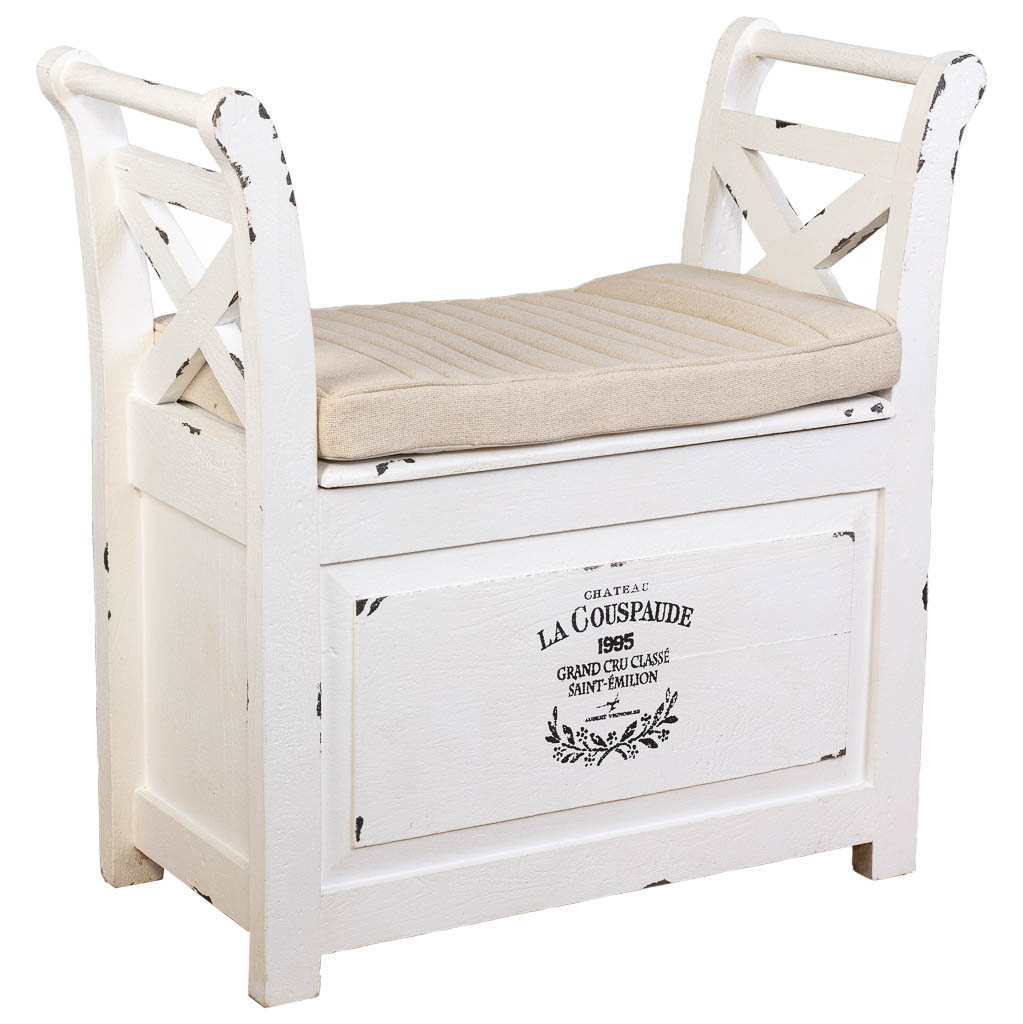 Wonderlust Deco - Banqueta de madera y metal con cojin blanca 72x33x73 Blanco 72x33x73h cm