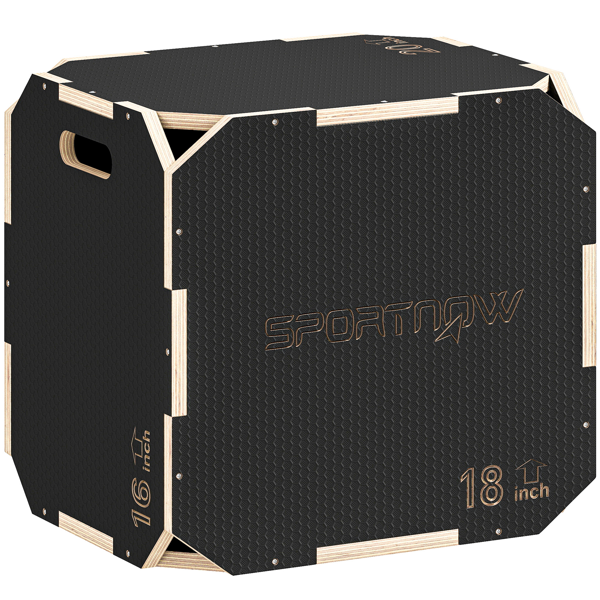 SPORTNOW Cajón Pliométrico de Madera 3 en 1, Plataforma de Caja Pliométrica con 3 Alturas Ajustables 51/48/41 cm, Asas, sin Esquinas, Entrenamiento de Salto, Fuerza, para Casa, Gimnasio y Exterior