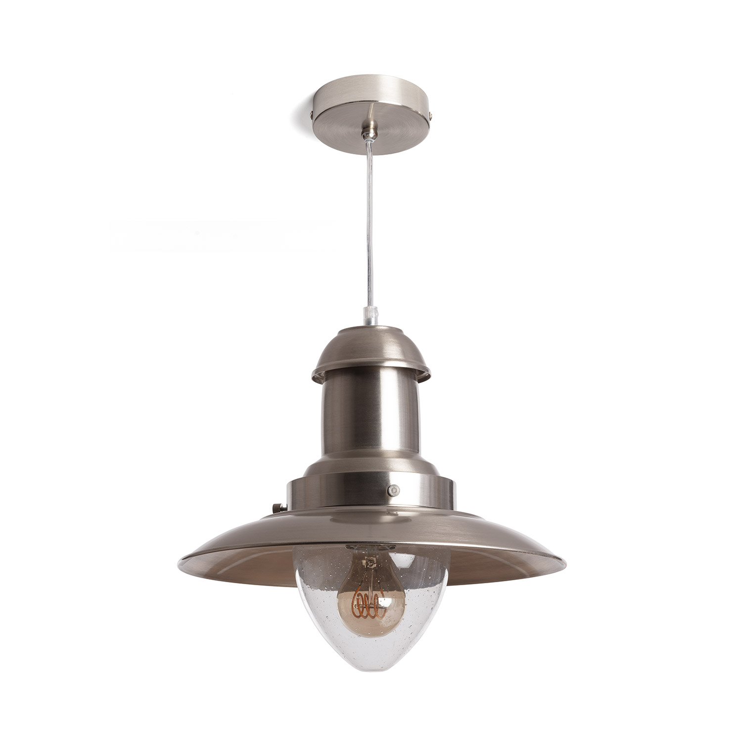 LEDKIA LIGHTING - Lámpara Colgante Estilo Industrial | Diseño Vintage | Compatible con Bombillas LED E27 | Ideal para Interiores | Ajustable en Altura, Níquel, Cristal