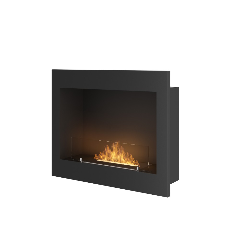 Chimenea de bioetanol Frame 600, color negro mate, empotrada en pared, sin cristal