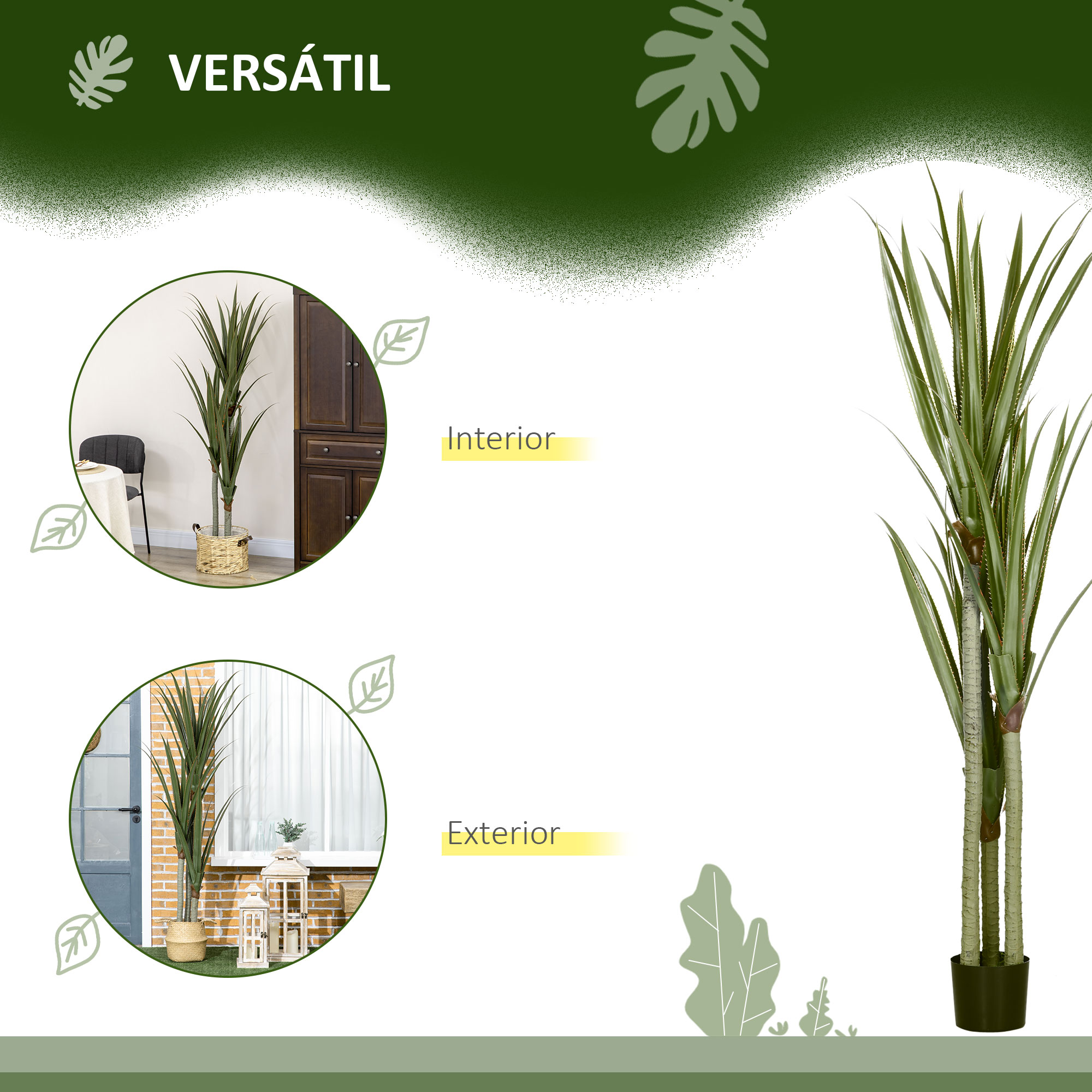 HOMCOM Bambú Artificial 180 cm Planta Sintética de Interior y Exterior para  Decoración de Oficina Hogar Ø17x180 cm Verde