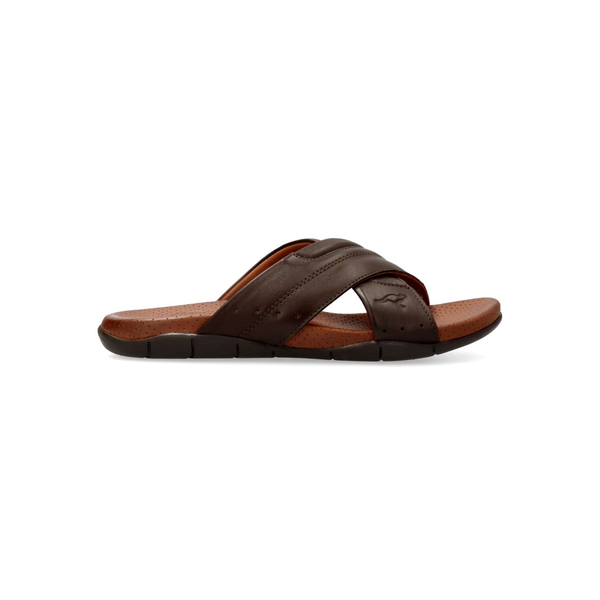 Kangaroos - Sandalias de pala para hombre con tiras cruzadas en piel de primera calidad, suela de goma flexible y planta acolchada bio perforada color marrón