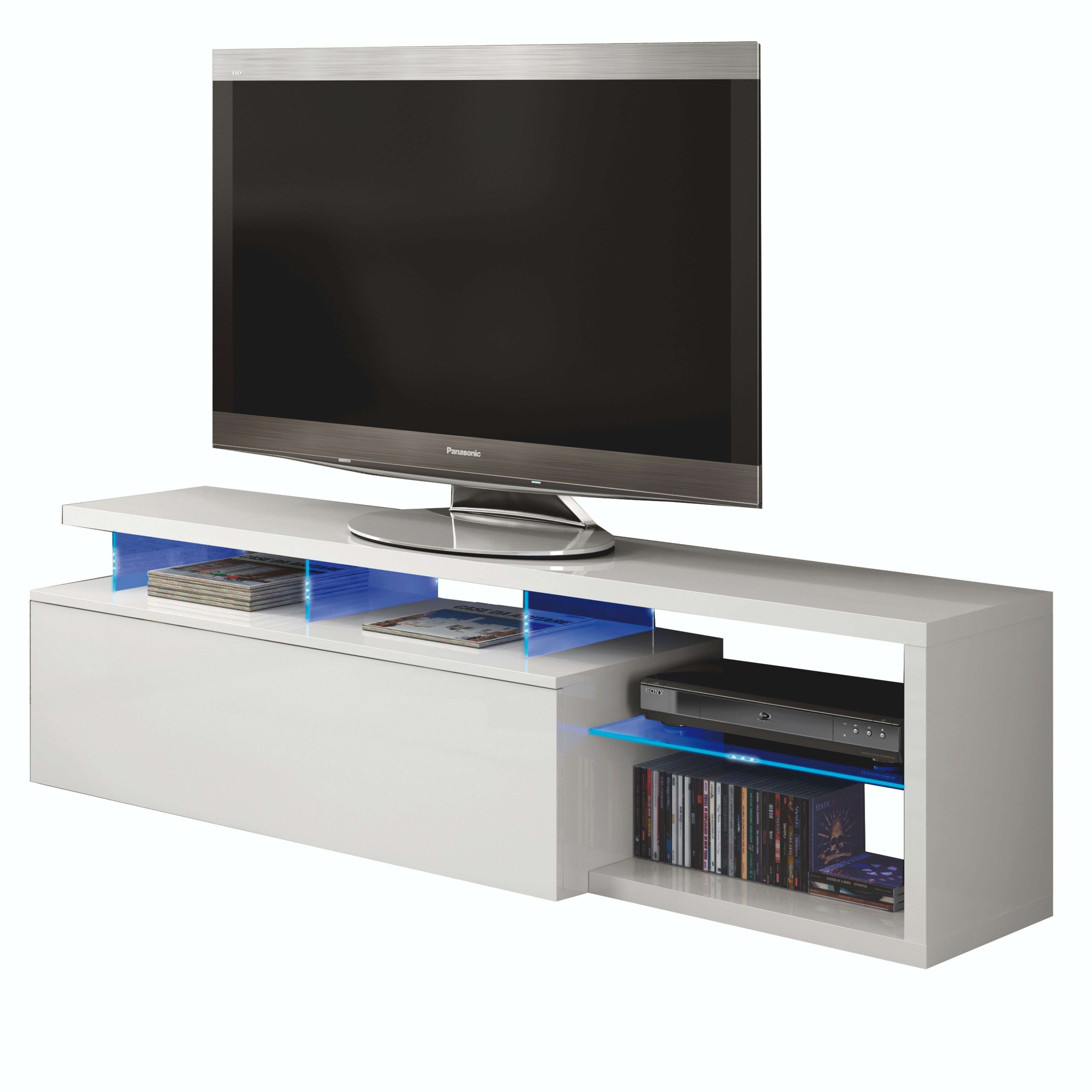 Miroytengo Mesa para TV con led incliído blanco brillo 150x43x41 cm