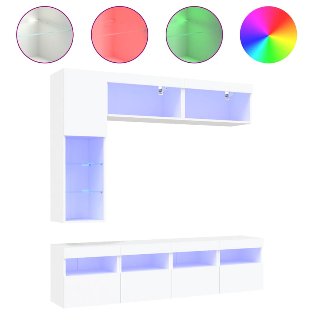 vidaXL Mueble de pared de TV con luces LED 7 piezas, Mueble de Salon, Mueble TV, Mueble TV salon, Mesa de TV, Mueble tele