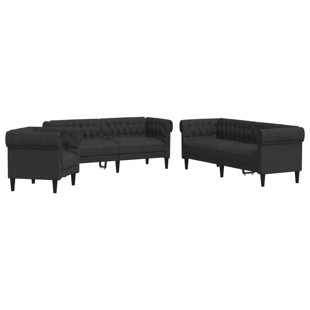 vidaXL Juego de sofás 3 piezas tela negro