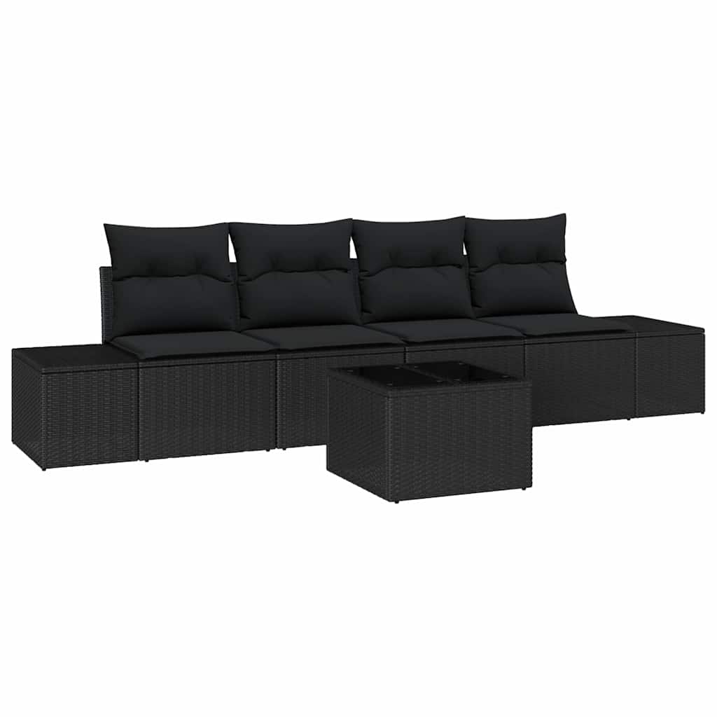 vidaXL Juego de Sofá con cojín Manual 5 pcs Negro ratán sintético