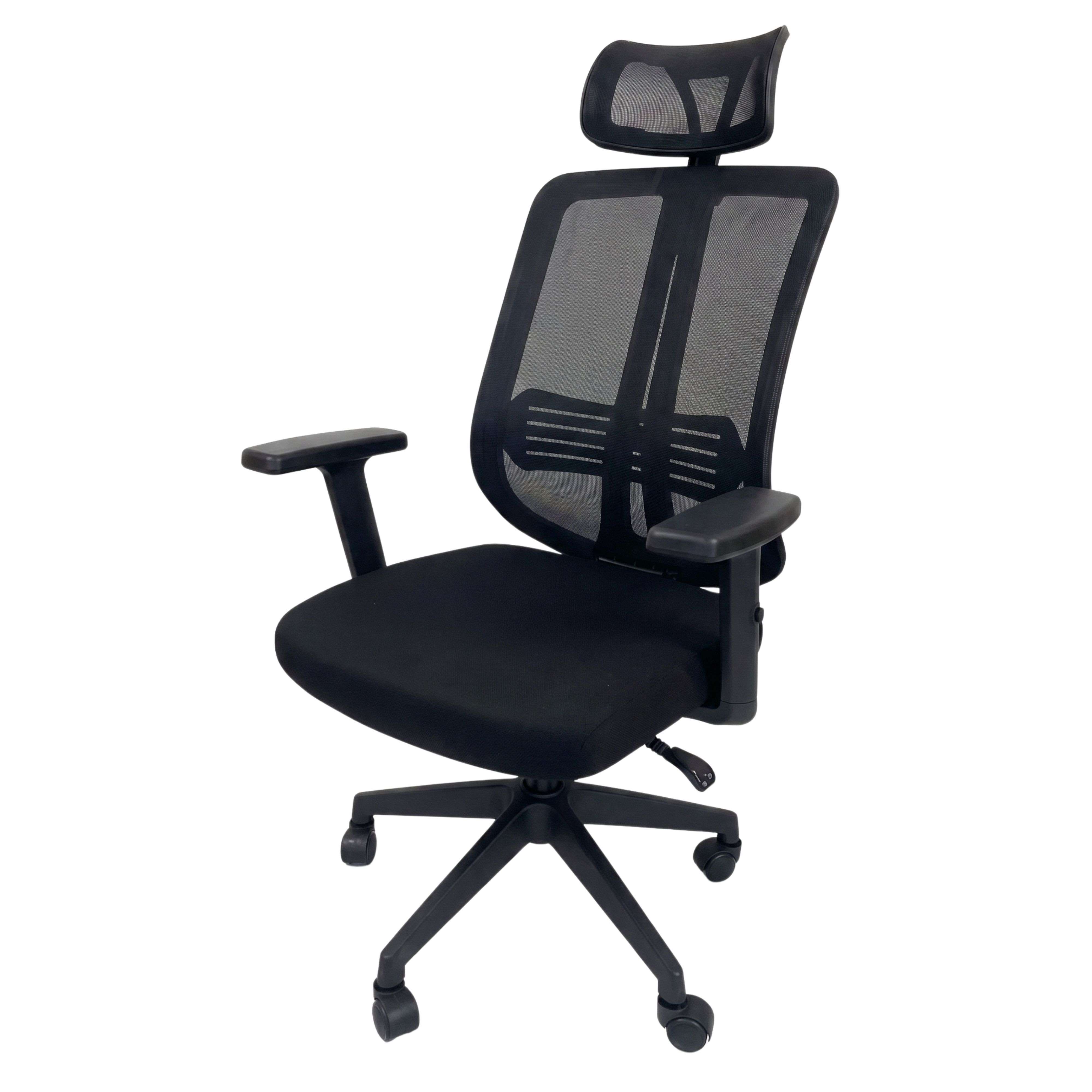 Miroytengo Silla Oficina Ergovan, Silla Escritorio Ergonómica, Refuerzo Lumbar, Reposacabezas, Transpirable Negro 61x115-125x48 cm