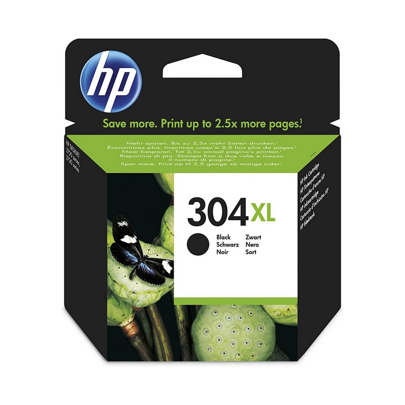 HP 304XL Original High Capacity Black Ink Cartridge for HP DeskJet and ENVY Printers, 5.5ml volume, 300 pages yield, reliable printing with pigment-based ink.