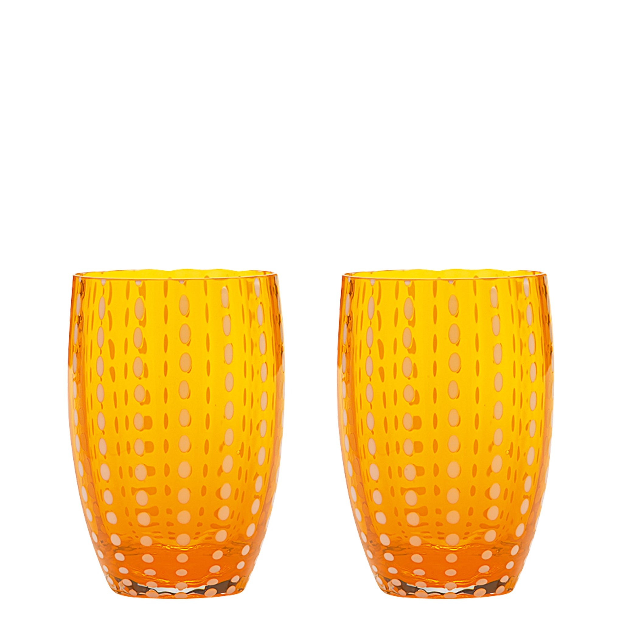 Vaso Zafferano Perle Naranja - Vidrio Soplado con Color, 32 cl, Hecho a Mano - Juego de 2 Vasos Artesanos para Agua o Cócteles