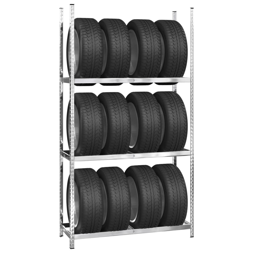 vidaXL Estanterías de Neumáticos (3 unidades) Acero Ruedas Llantas Taller Dimensiones 110x40x110 cm (2 niveles), 110x40x200 cm (3 niveles), 110x40x180 cm (2 niveles)