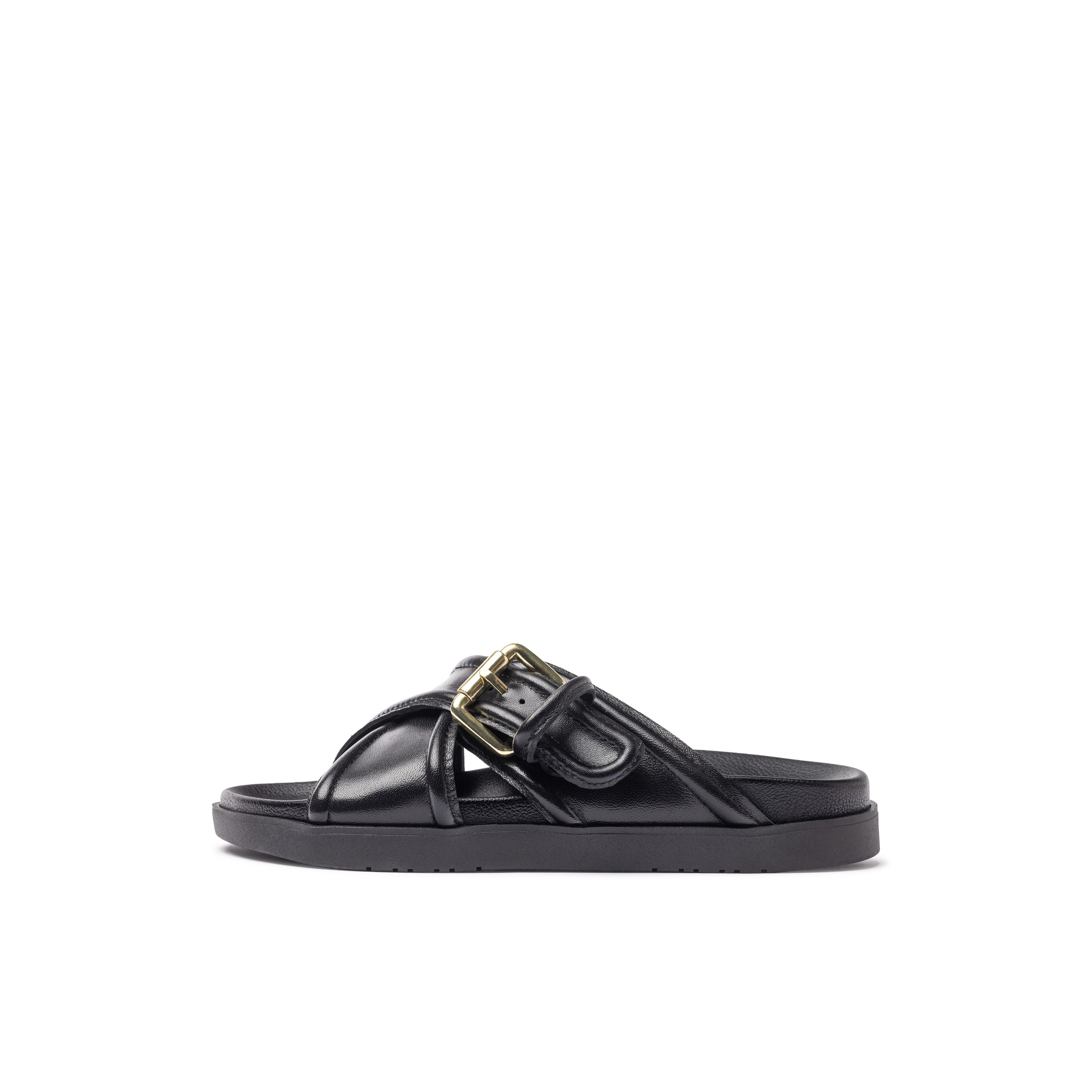 YOKONO sandalia plana MORENA-310 NEGRO | Zapatos mujer Primavera-Verano | Piel vacuna  Napa | 2 CM