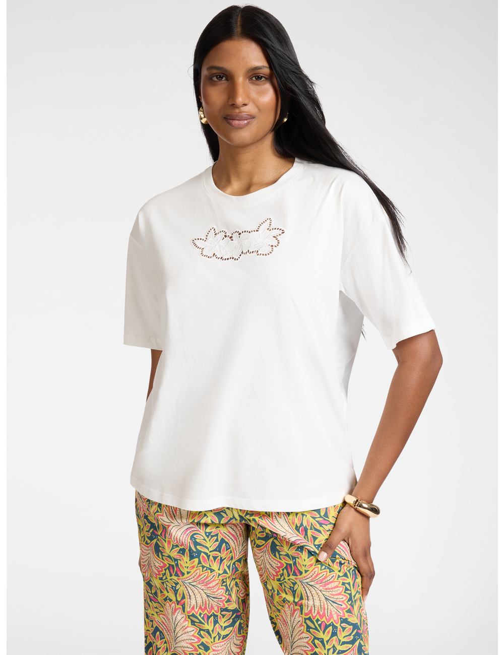 Elena Mirò - Camiseta de algodón con bordado
