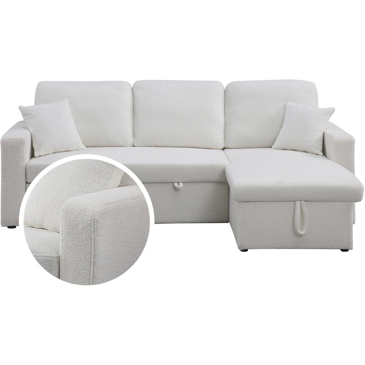 Habitat y Jardin - Sofá rinconera convertible/reversible con box  "Alain"- 3 plazas - Bouclettes - Blanco