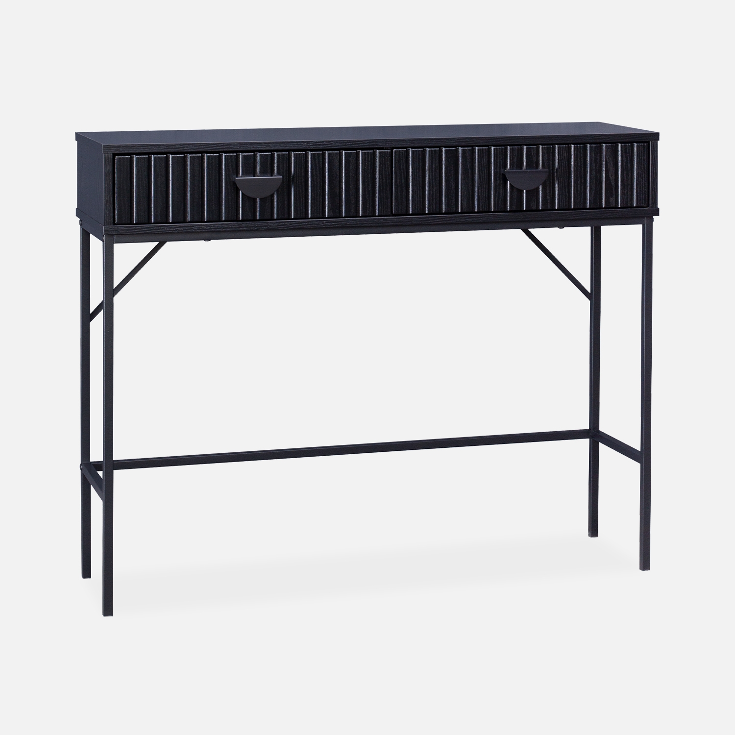 sweeek - Consola con efecto madera estriada negra, 100cm , Bazalt , 100x29x79