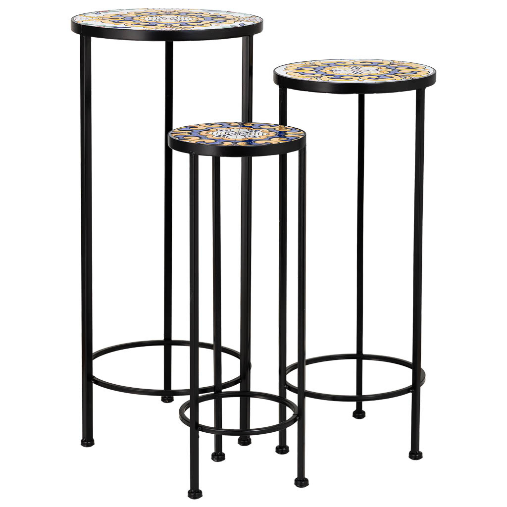 Wonderlust Deco - Soportes set 3 pzas de mosaico y forja amarillo D30x68h-D25x57h-D20x51 Amarillo D30x68h-D25x57h-D20x51h cm