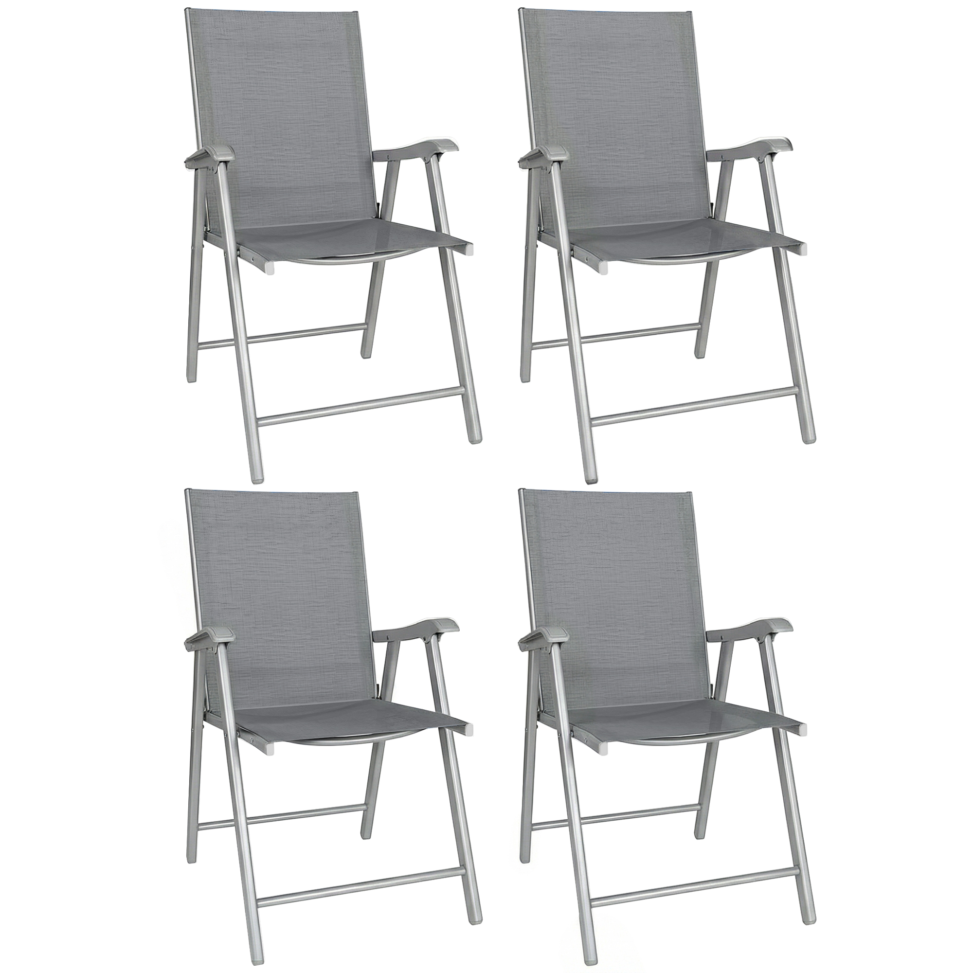 Outsunny Pack de 4 Sillas de Camping Plegables, Sillas de Jardín Exterior con Respaldo Alto y Reposabrazos, Tela Textilene Transpirable y Marco de Acero para Terraza, Playa, 58x62x97 cm, Gris Claro