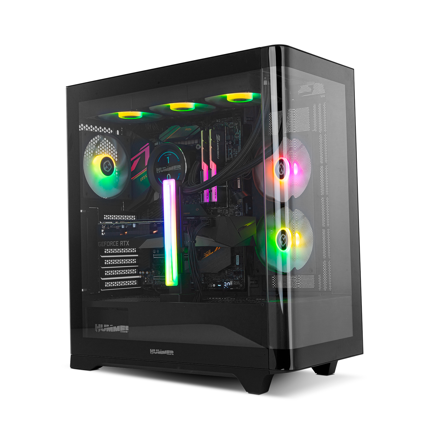 NOX XTREME PRODUCTS Hummer Ether – Semitorre ATX | M-ATX | ITX, cristal templado curvo, Espacio para 9 Ventiladores, 3 x 120mm ARGB PWM incluidos,  USB-C y 3.0, Filtro Superior Magnético, Negro