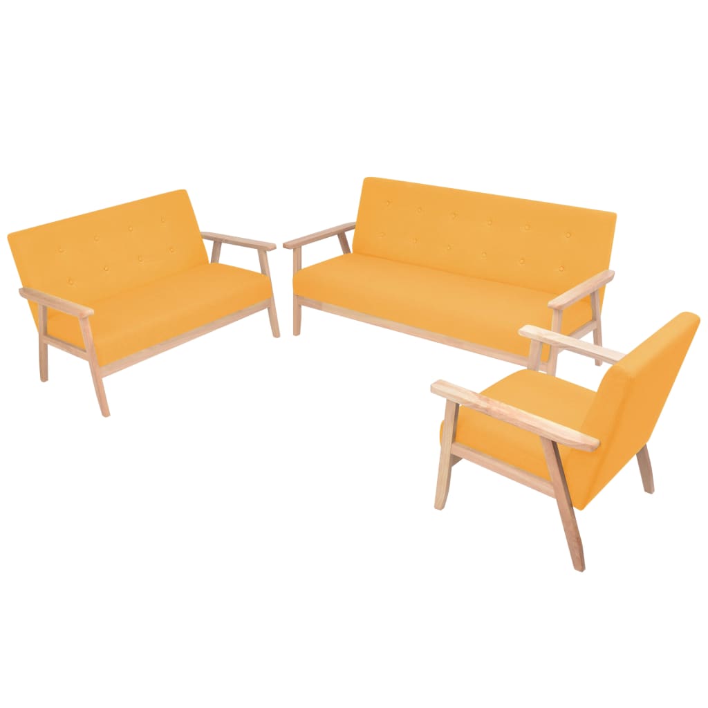 vidaXL Juego de sofás de tela de 3 piezas color amarillo