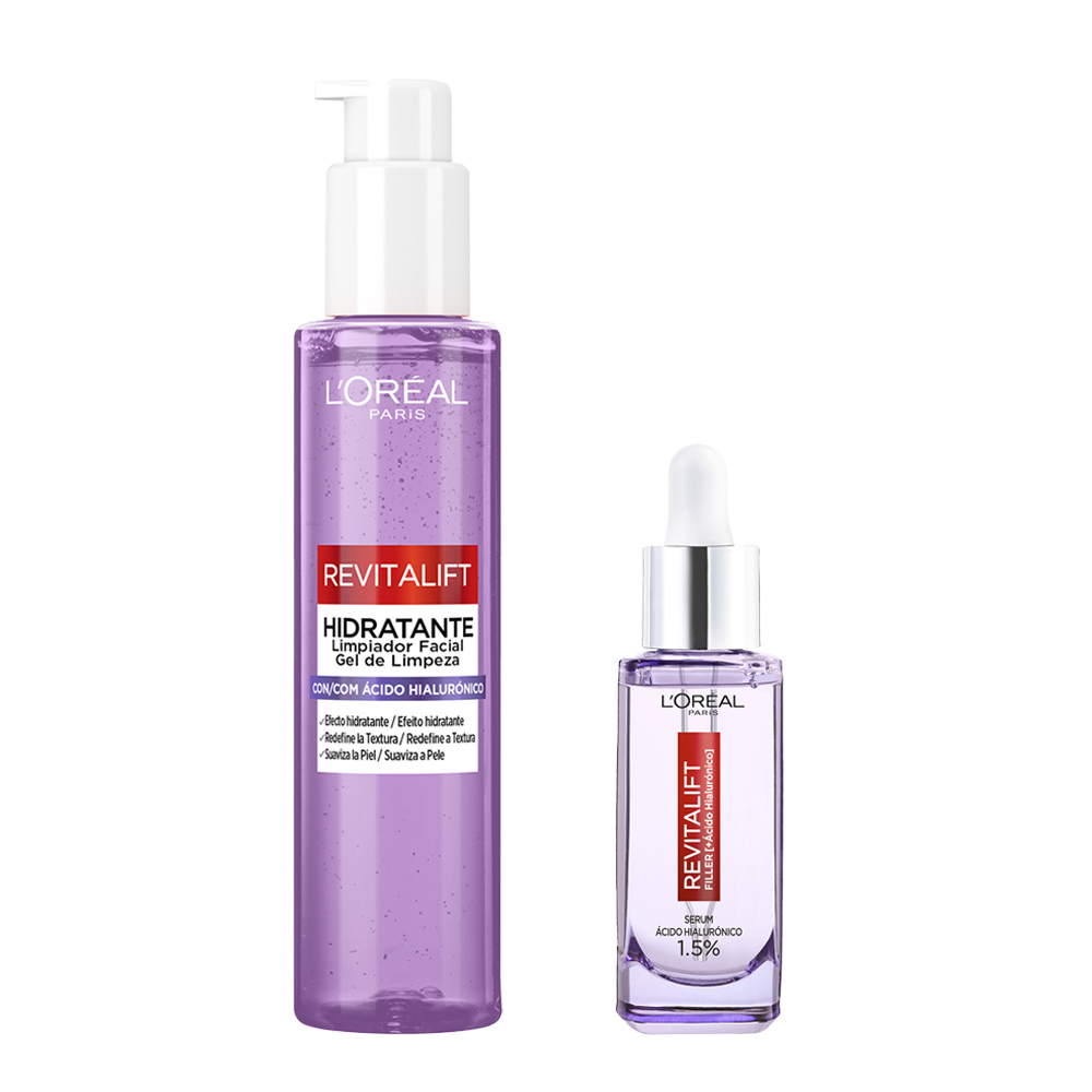 LOréal Paris | Revitalift Filler Serum Anti-arrugas con Ácido Hialurónico 30 ml + Revitalift Hidratante Limpiador Facial con Ácido Hialurónico 150 ml