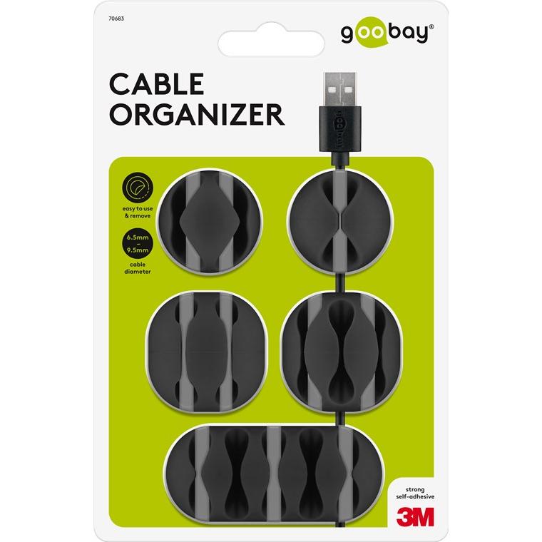 Goobay 70683 organizador de cables Escritorio/pared Clip para cable Negro 5 pieza(s)