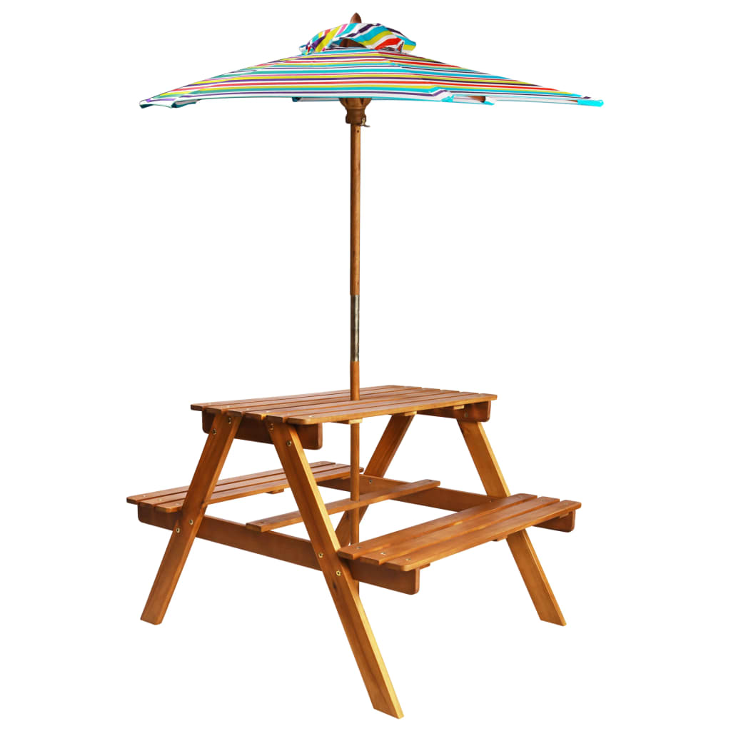 vidaXL Mesa de pícnic infantil y sombrilla acacia maciza 79x90x60 cm