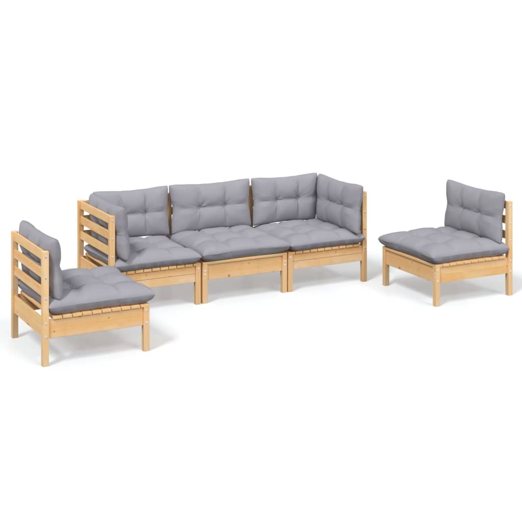 vidaXL Juego de muebles de jardín 5 pzas y cojines madera maciza pino
