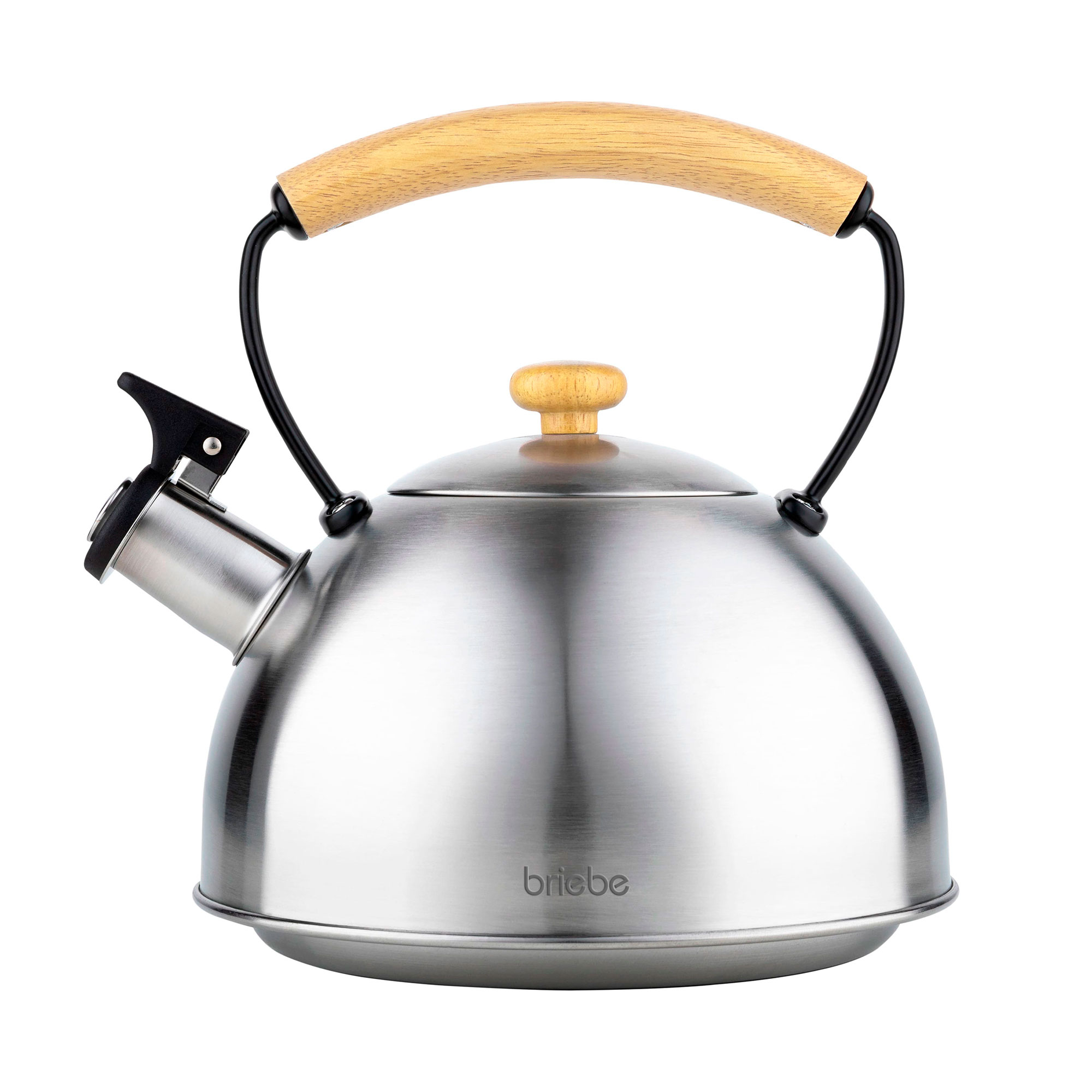 Briebe Wooden Tetera con Silbato, Hervidor de Agua 2,3L, Inducción, Acero Inox, Vintage, Mango Madera, , Acero Inoxidable